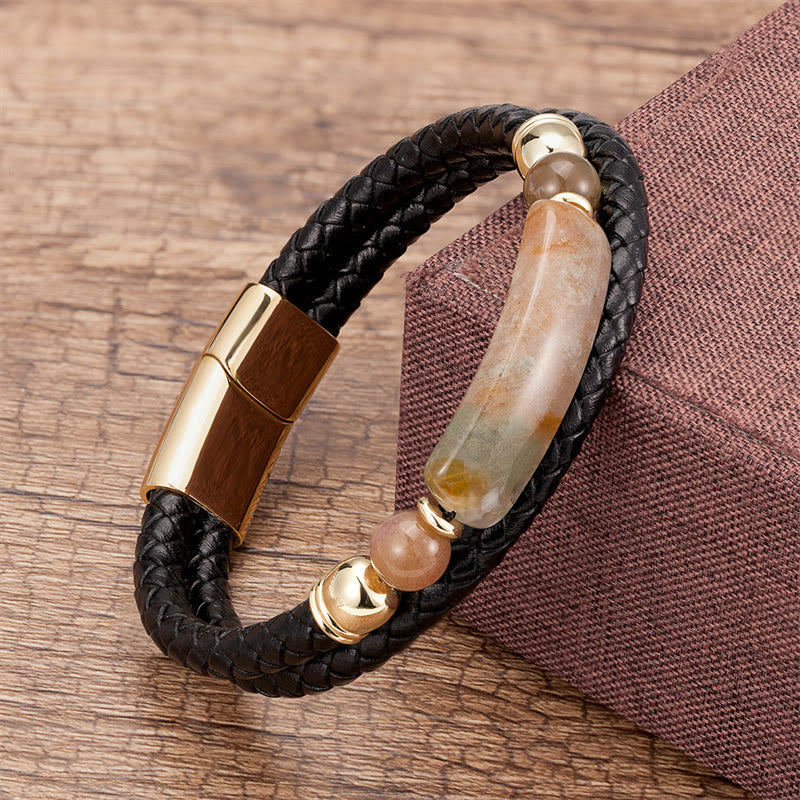 Green Aventurine Tiger Eye Green Agate Black Onyx Hematite Stone Luck Leather Magnetic Buckle Bracelet