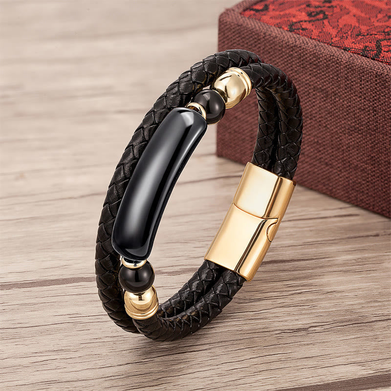 Green Aventurine Tiger Eye Green Agate Black Onyx Hematite Stone Luck Leather Magnetic Buckle Bracelet
