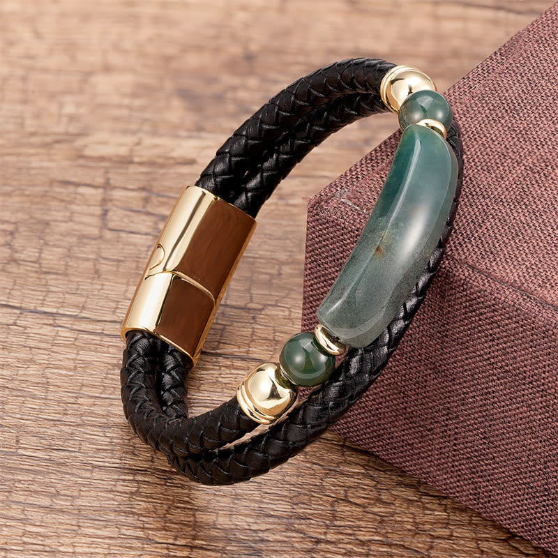 Green Aventurine Tiger Eye Green Agate Black Onyx Hematite Stone Luck Leather Magnetic Buckle Bracelet