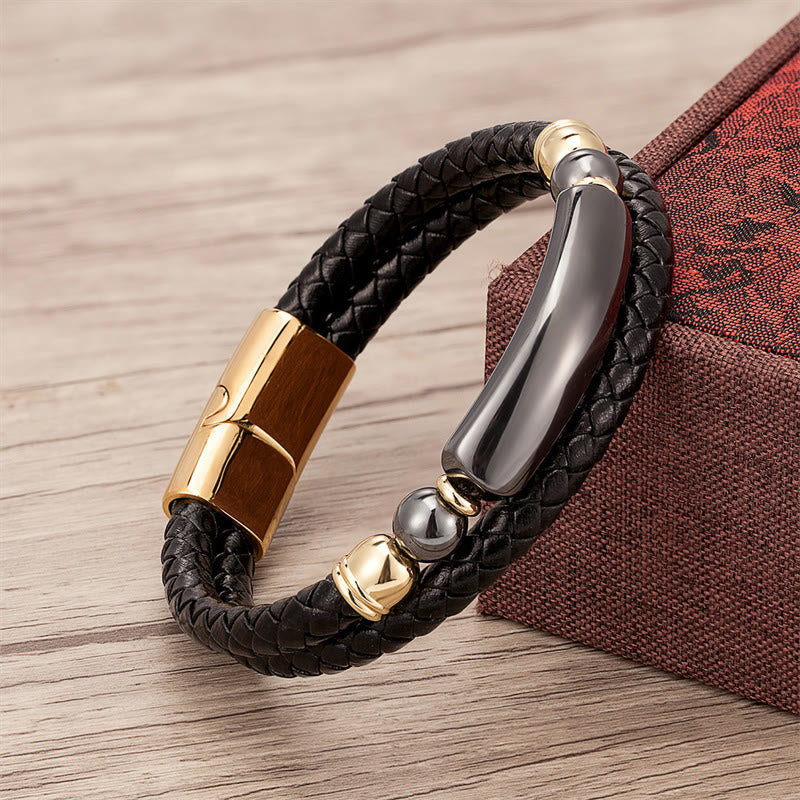 Green Aventurine Tiger Eye Green Agate Black Onyx Hematite Stone Luck Leather Magnetic Buckle Bracelet