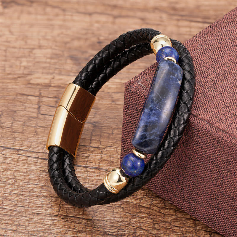 Green Aventurine Tiger Eye Green Agate Black Onyx Hematite Stone Luck Leather Magnetic Buckle Bracelet