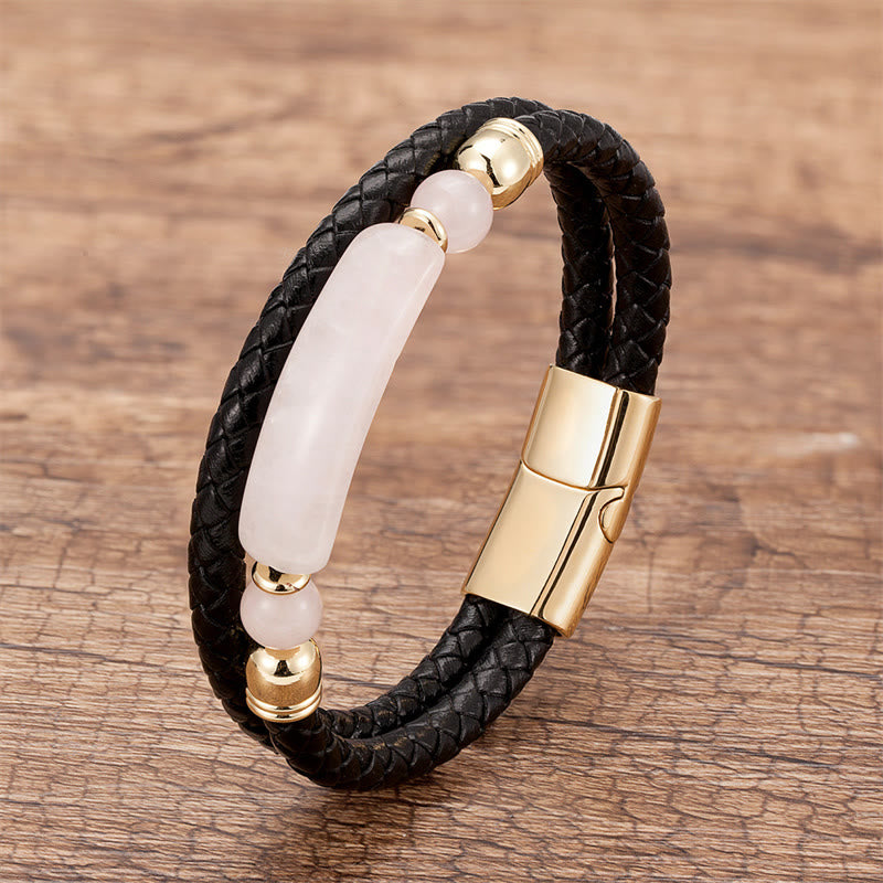 Green Aventurine Tiger Eye Green Agate Black Onyx Hematite Stone Luck Leather Magnetic Buckle Bracelet