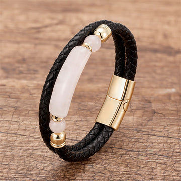Green Aventurine Tiger Eye Green Agate Black Onyx Hematite Stone Luck Leather Magnetic Buckle Bracelet