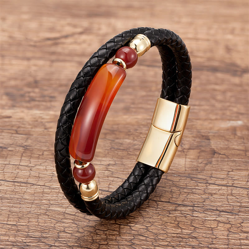 Green Aventurine Tiger Eye Green Agate Black Onyx Hematite Stone Luck Leather Magnetic Buckle Bracelet