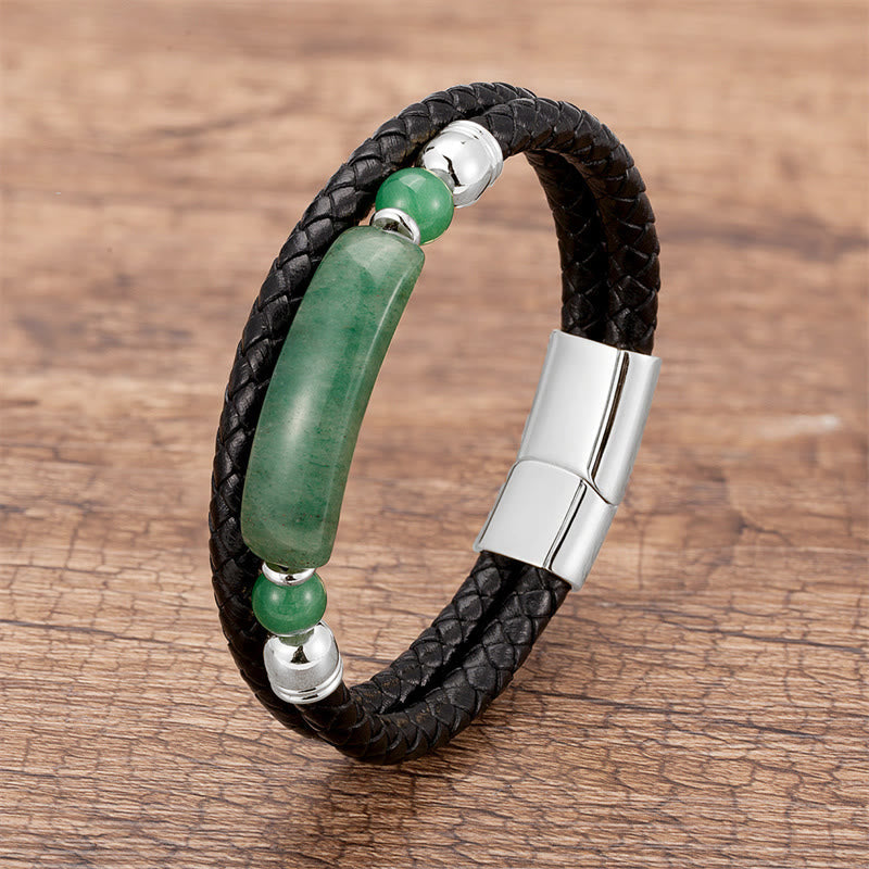 Green Aventurine Tiger Eye Green Agate Black Onyx Hematite Stone Luck Leather Magnetic Buckle Bracelet