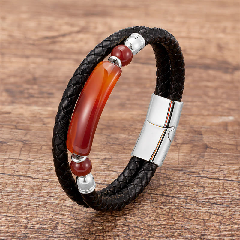 Green Aventurine Tiger Eye Green Agate Black Onyx Hematite Stone Luck Leather Magnetic Buckle Bracelet