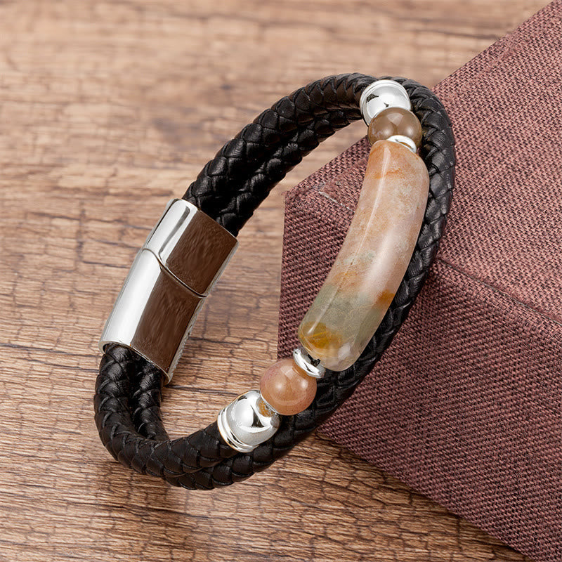 Green Aventurine Tiger Eye Green Agate Black Onyx Hematite Stone Luck Leather Magnetic Buckle Bracelet