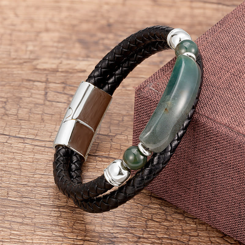 Green Aventurine Tiger Eye Green Agate Black Onyx Hematite Stone Luck Leather Magnetic Buckle Bracelet
