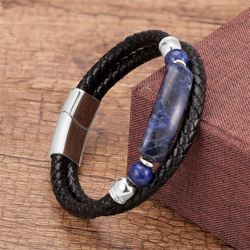Green Aventurine Tiger Eye Green Agate Black Onyx Hematite Stone Luck Leather Magnetic Buckle Bracelet