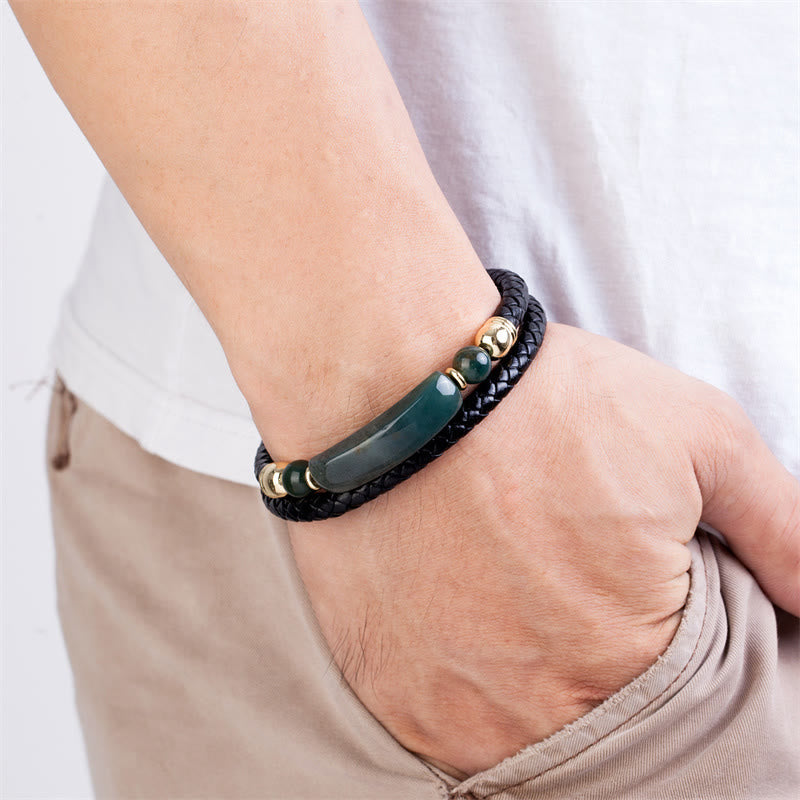 Green Aventurine Tiger Eye Green Agate Black Onyx Hematite Stone Luck Leather Magnetic Buckle Bracelet