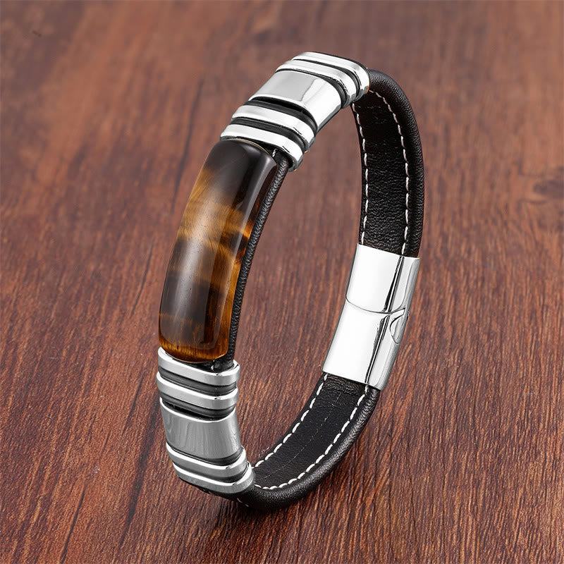 Tiger Eye Stone Clear Thinking Leather Buckle Bracelet