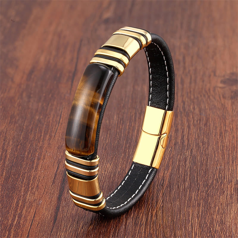 Tiger Eye Stone Clear Thinking Leather Buckle Bracelet