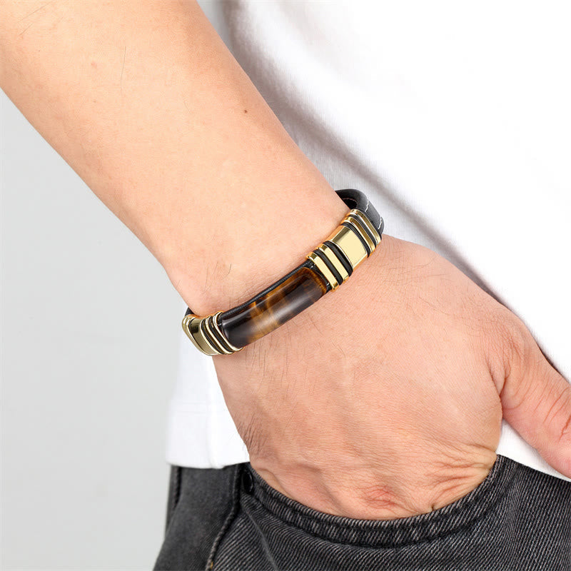 Tiger Eye Stone Clear Thinking Leather Buckle Bracelet