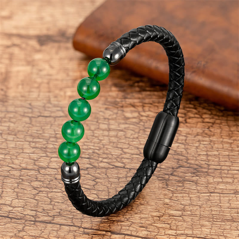 Blue Agate Tiger Eye Lava Rock Black Onyx Lazurite Bead Protection Leather Bracelet