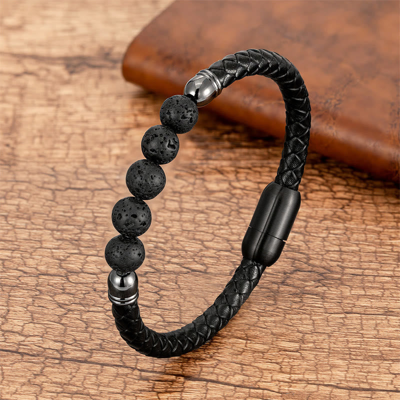 Blue Agate Tiger Eye Lava Rock Black Onyx Lazurite Bead Protection Leather Bracelet