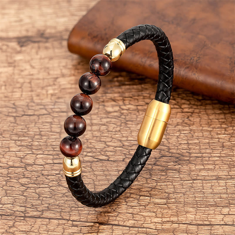 Blue Agate Tiger Eye Lava Rock Black Onyx Lazurite Bead Protection Leather Bracelet