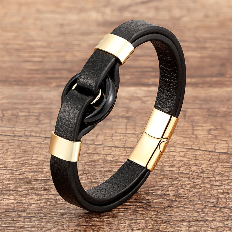 Round Natural Gemstone Leather Bracelet with Magnetic Buckle