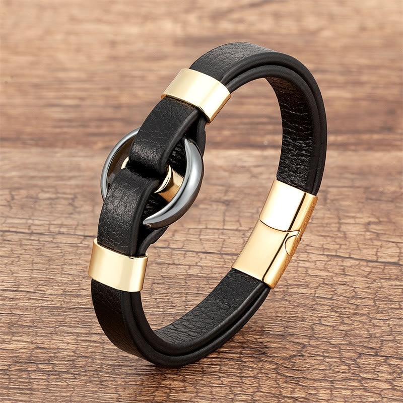 Round Natural Gemstone Leather Bracelet with Magnetic Buckle