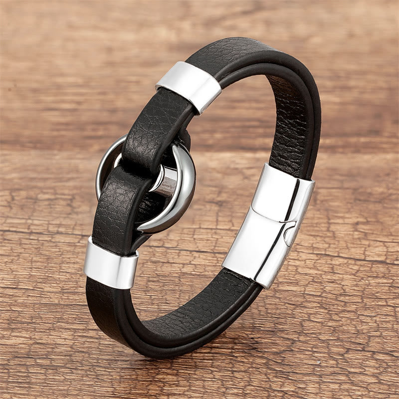 Round Natural Gemstone Leather Bracelet with Magnetic Buckle