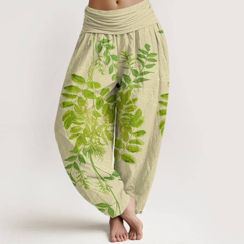Breathable Cotton Botanical Print Grounding Harem Pants