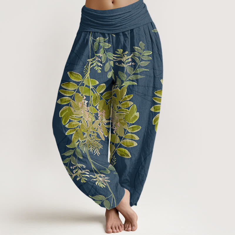Breathable Cotton Botanical Print Grounding Harem Pants