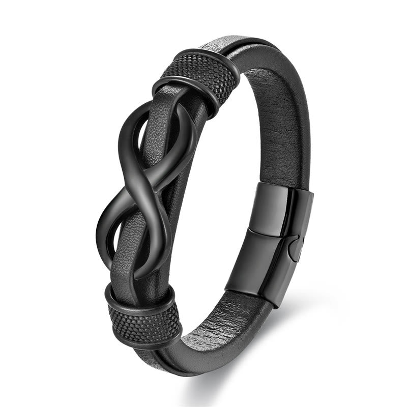 Endless Knot Infinity Symbol Titanium Steel and Leather Buckle Bracelet