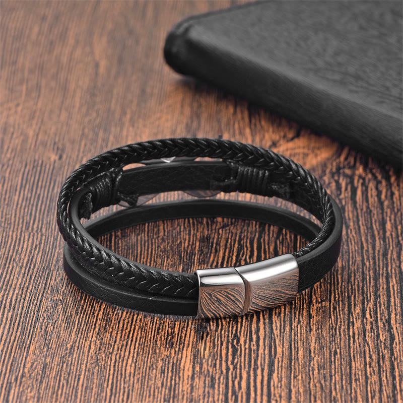 Eternal Endless Knot Infinity Symbol Titanium Steel Calm Leather Buckle Bracelet