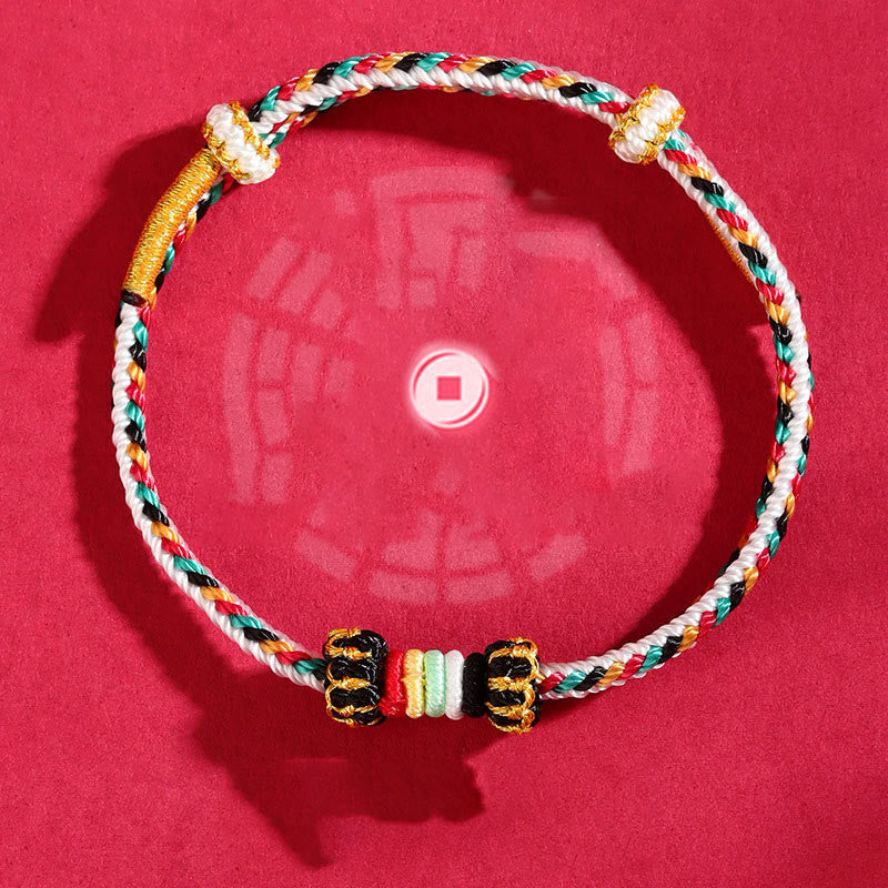 Braided Five Elements Colorful String Bracelet with Endless Reef Knot