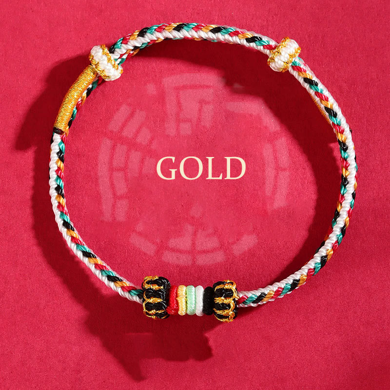 Braided Five Elements Colorful String Bracelet with Endless Reef Knot