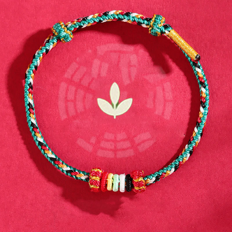 Braided Five Elements Colorful String Bracelet with Endless Reef Knot