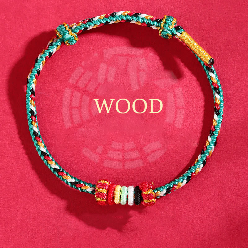 Braided Five Elements Colorful String Bracelet with Endless Reef Knot