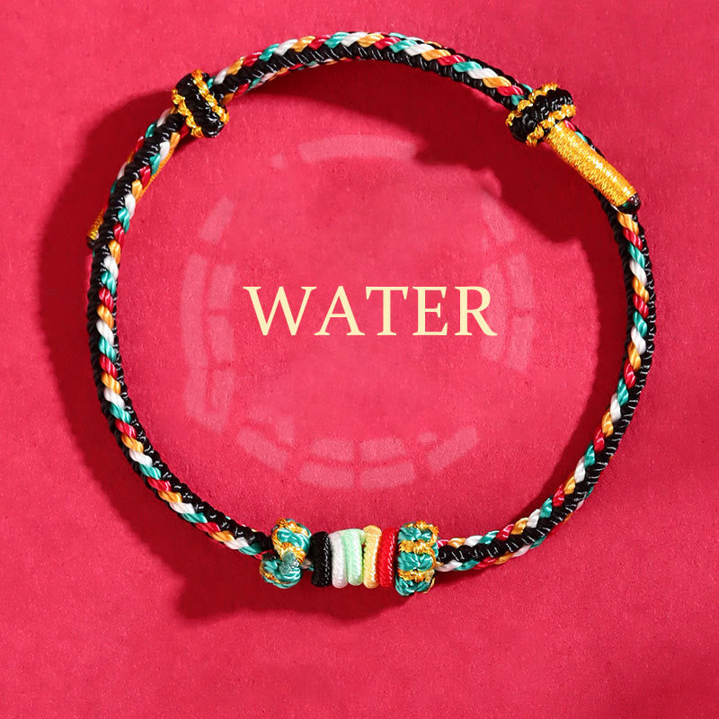 Braided Five Elements Colorful String Bracelet with Endless Reef Knot