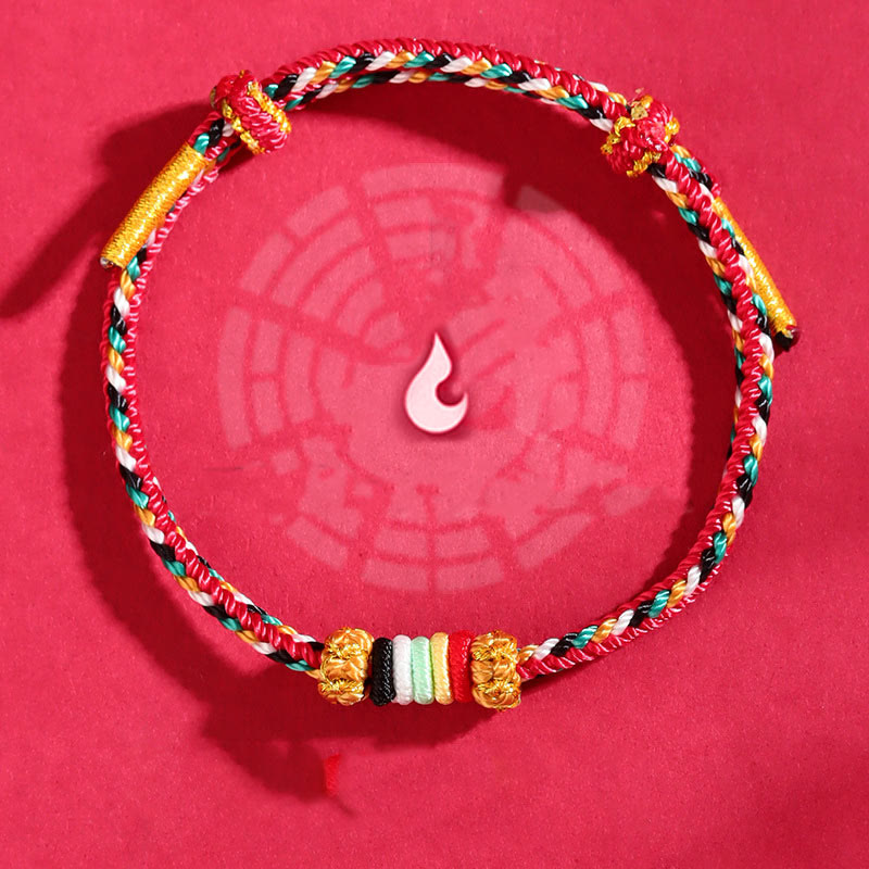 Braided Five Elements Colorful String Bracelet with Endless Reef Knot