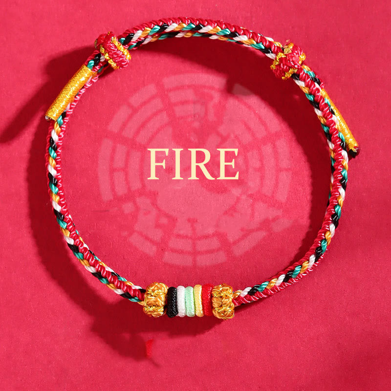Braided Five Elements Colorful String Bracelet with Endless Reef Knot