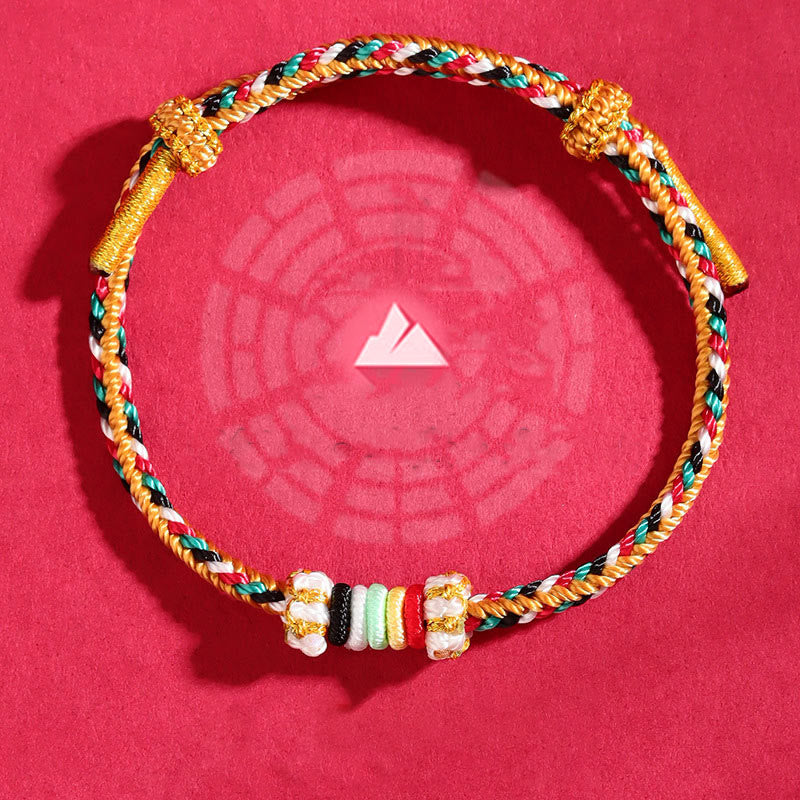 Braided Five Elements Colorful String Bracelet with Endless Reef Knot