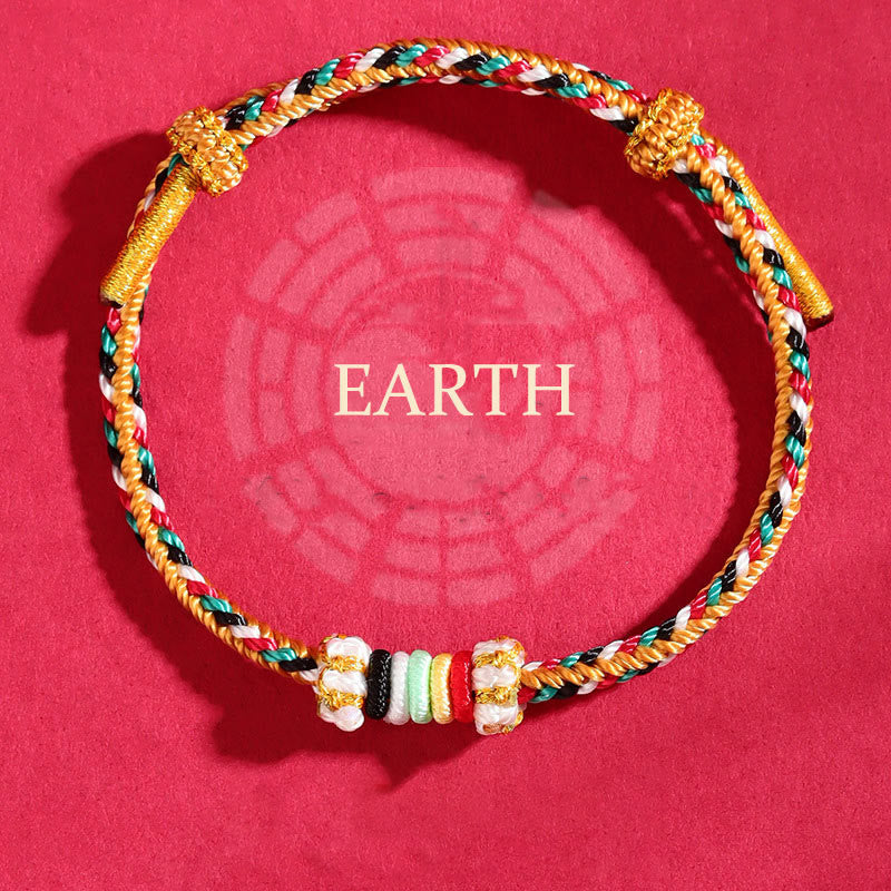 Braided Five Elements Colorful String Bracelet with Endless Reef Knot