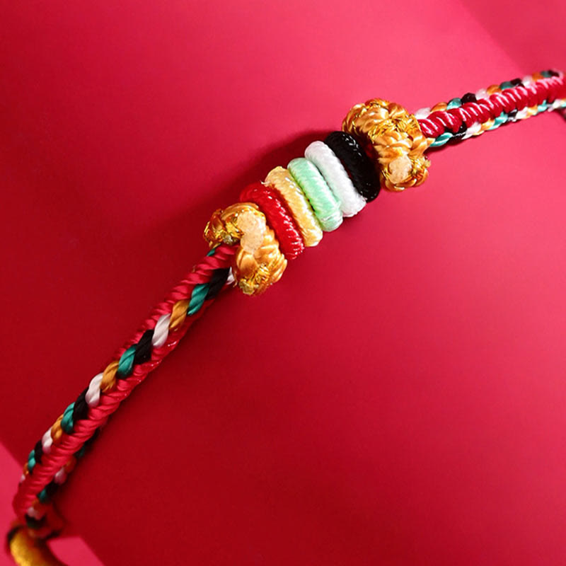 Braided Five Elements Colorful String Bracelet with Endless Reef Knot