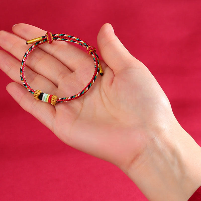 Braided Five Elements Colorful String Bracelet with Endless Reef Knot