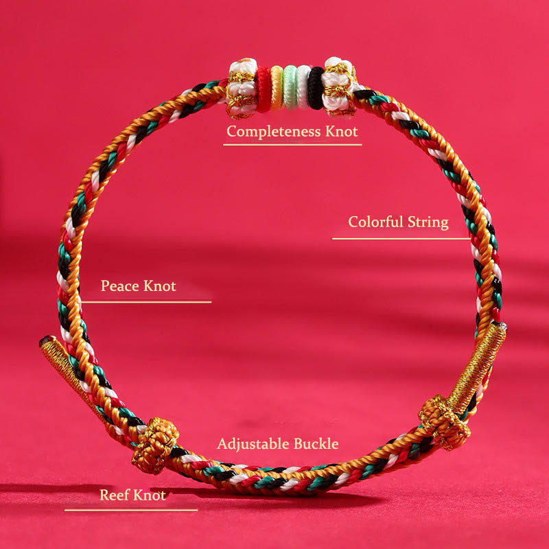 Braided Five Elements Colorful String Bracelet with Endless Reef Knot