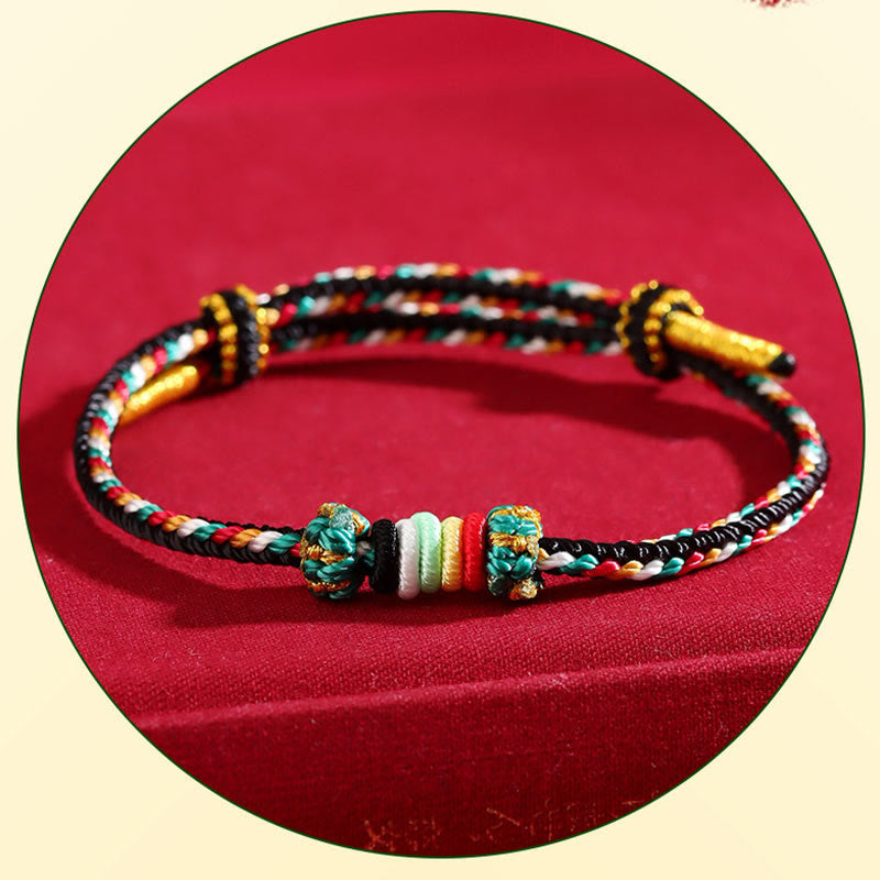 Braided Five Elements Colorful String Bracelet with Endless Reef Knot