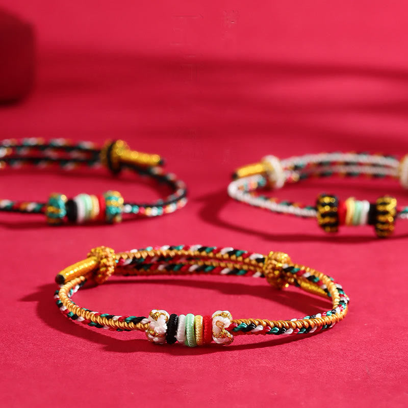 Braided Five Elements Colorful String Bracelet with Endless Reef Knot