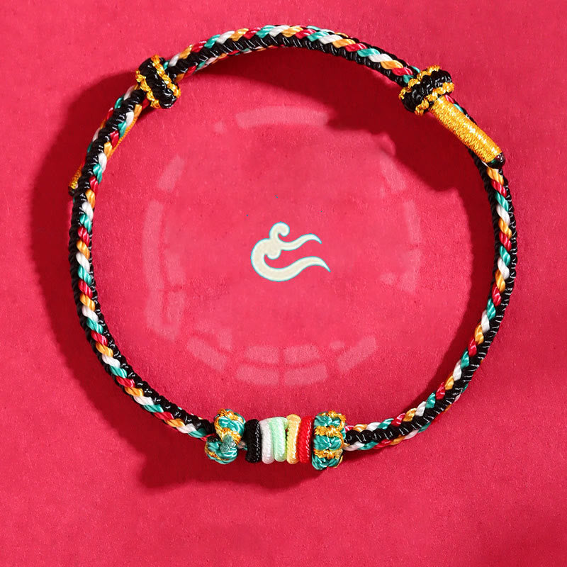 Braided Five Elements Colorful String Bracelet with Endless Reef Knot
