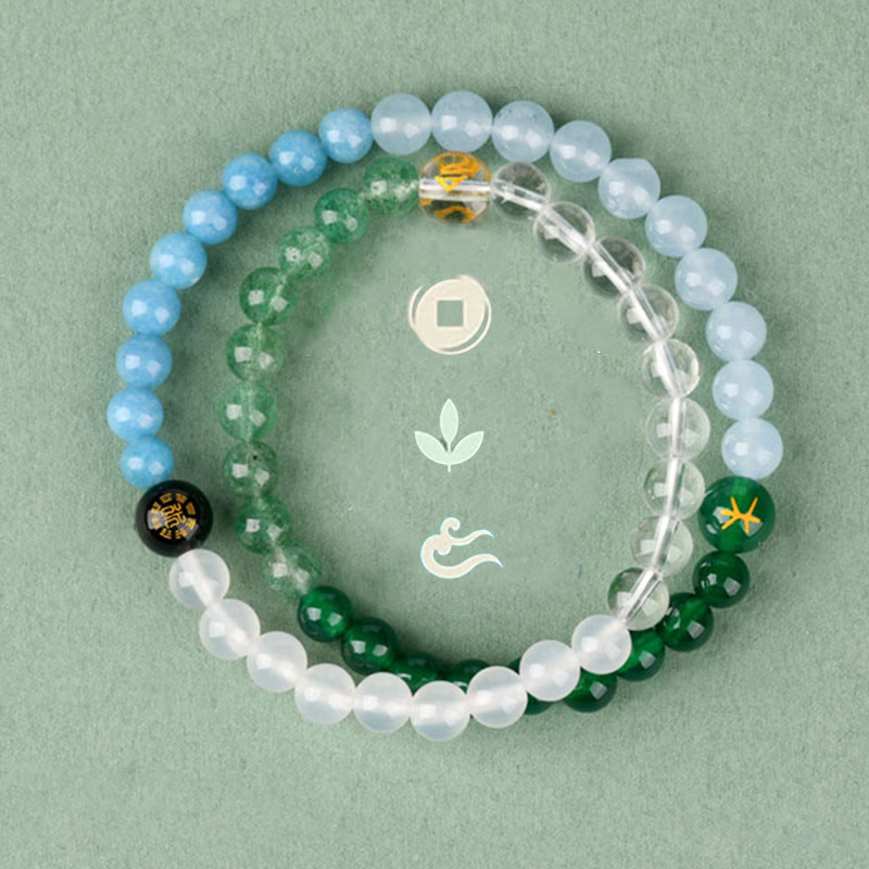 Five Elements Various Crystal Agate Strawberry Quartz Wisdom Bracelet