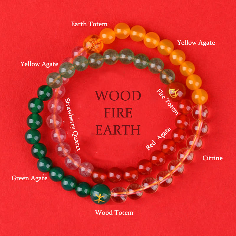 Five Elements Various Crystal Agate Strawberry Quartz Wisdom Bracelet