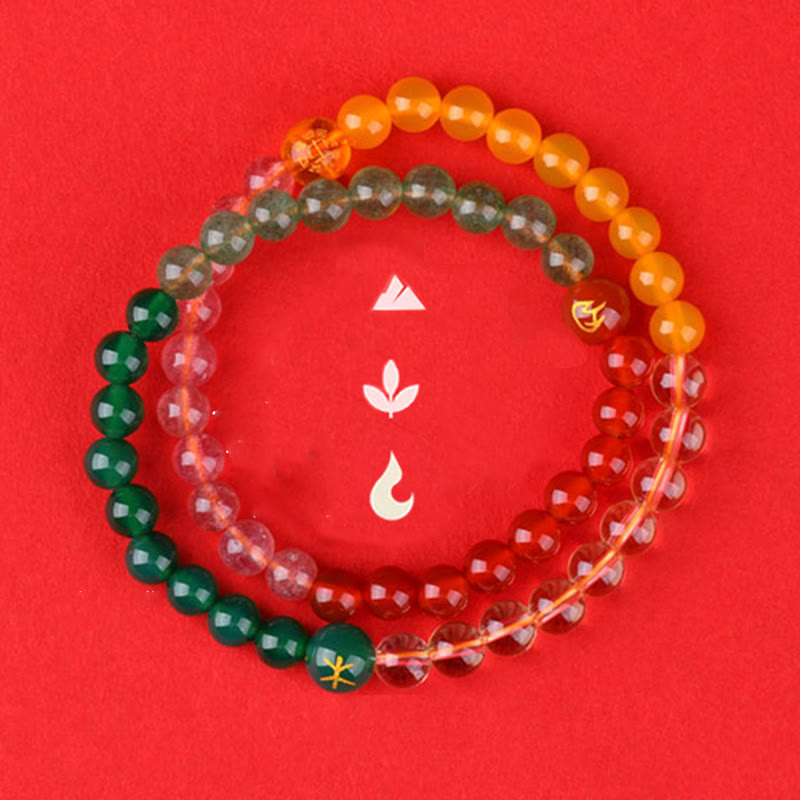 Five Elements Various Crystal Agate Strawberry Quartz Wisdom Bracelet
