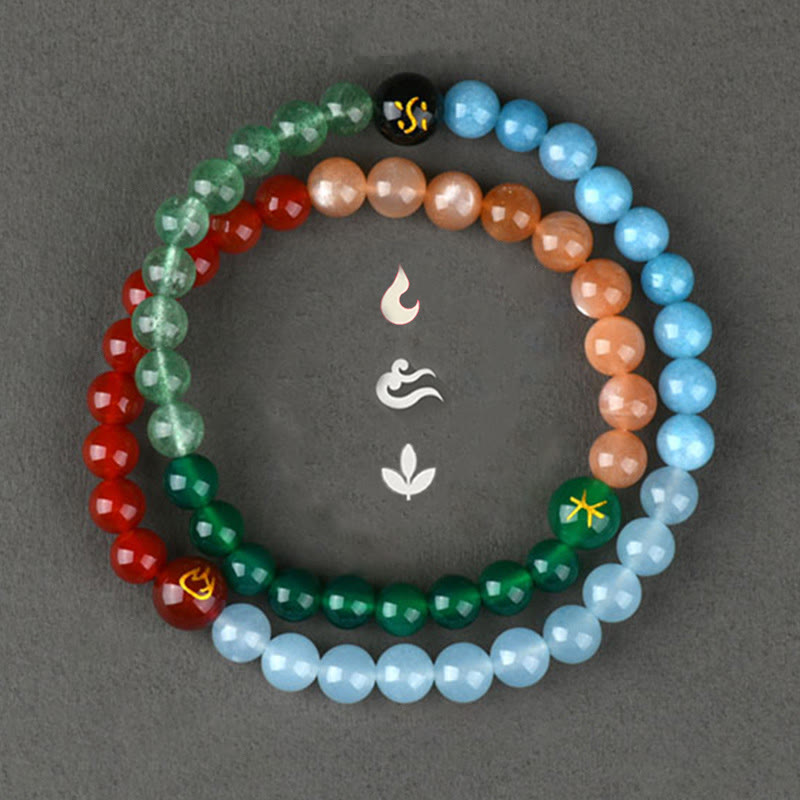 Five Elements Various Crystal Agate Strawberry Quartz Wisdom Bracelet