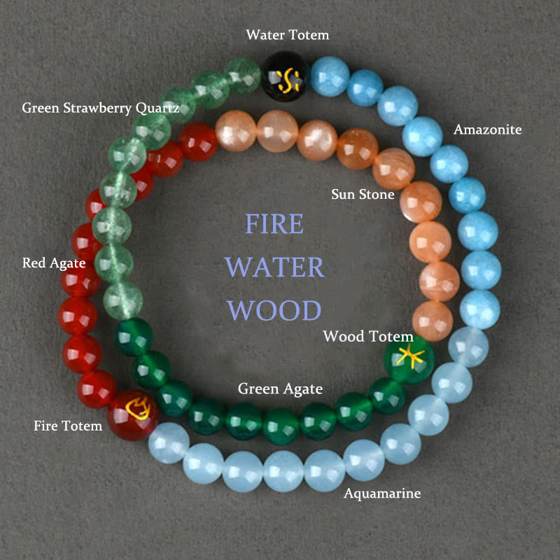 Five Elements Various Crystal Agate Strawberry Quartz Wisdom Bracelet