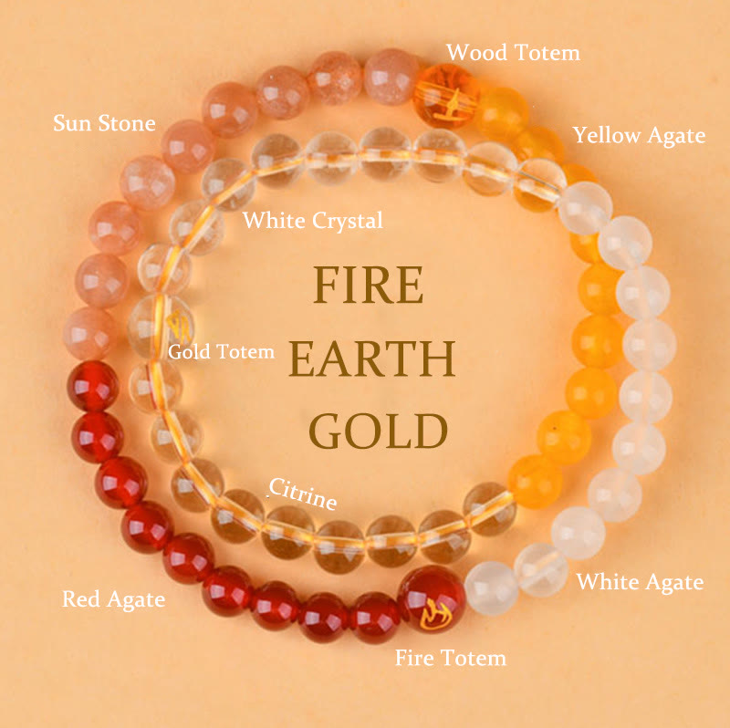 Five Elements Various Crystal Agate Strawberry Quartz Wisdom Bracelet