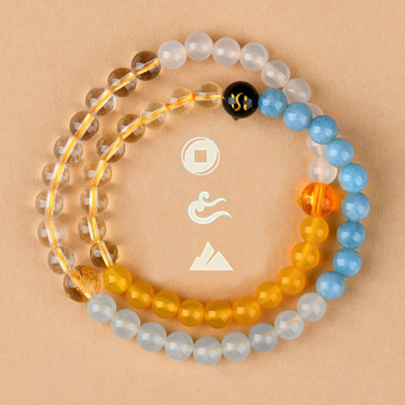 Five Elements Various Crystal Agate Strawberry Quartz Wisdom Bracelet