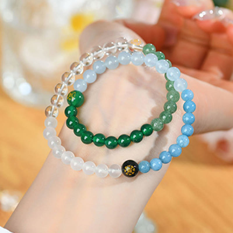 Five Elements Various Crystal Agate Strawberry Quartz Wisdom Bracelet